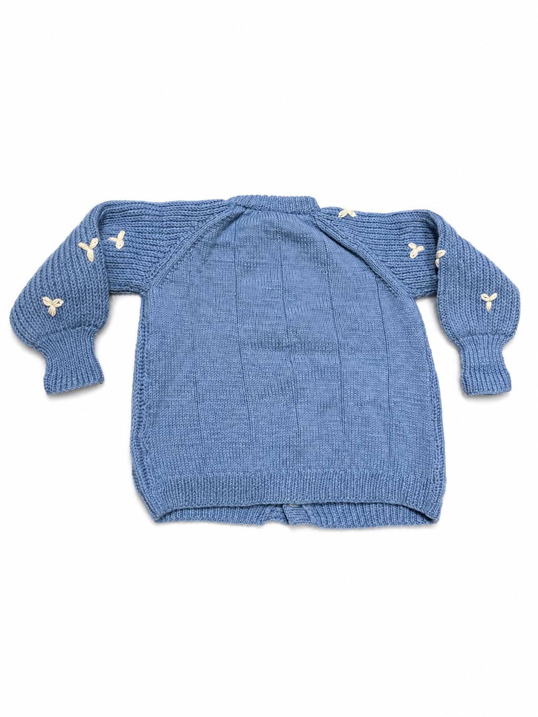 Stitch-by-Stitch Handmade Blue Knit Cardigan, Cream Leaf Balloon Sleeve Sweater + 2 Free Gifts