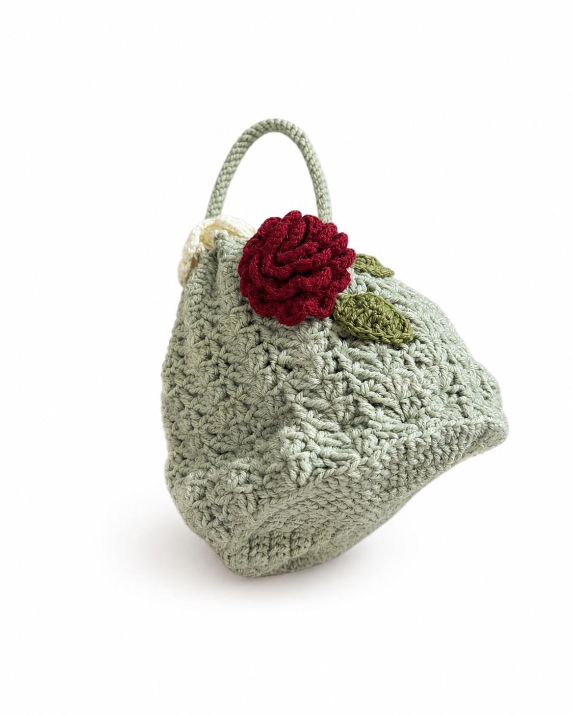 Stitch-by-Stitch Handmade Crochet Drawstring Bag, Floral Mini Bucket Purse + 2 Free Gifts