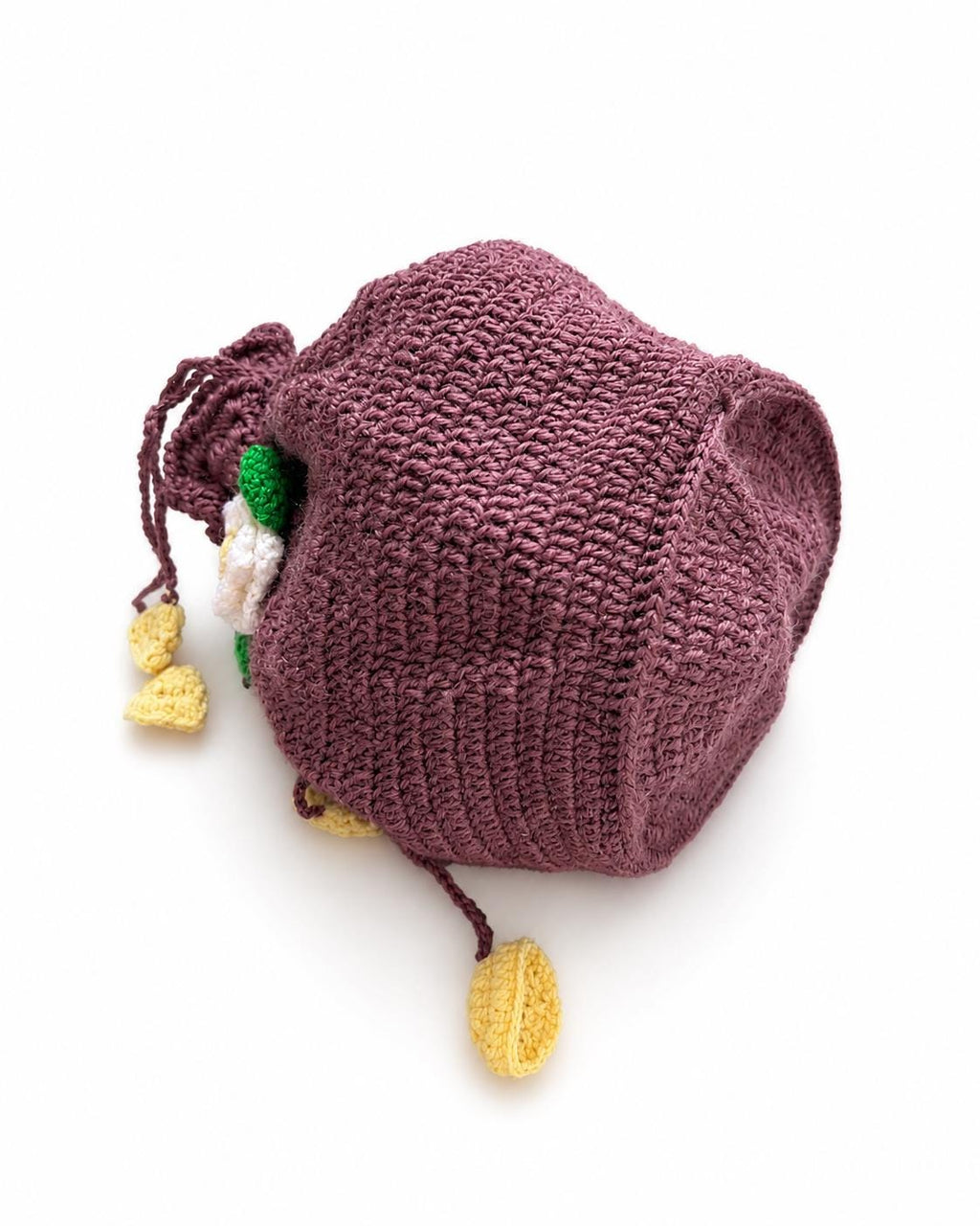 Stitch-by-Stitch Handmade Crochet Drawstring Bag, Floral Mini Bucket Purse + 2 Free Gifts