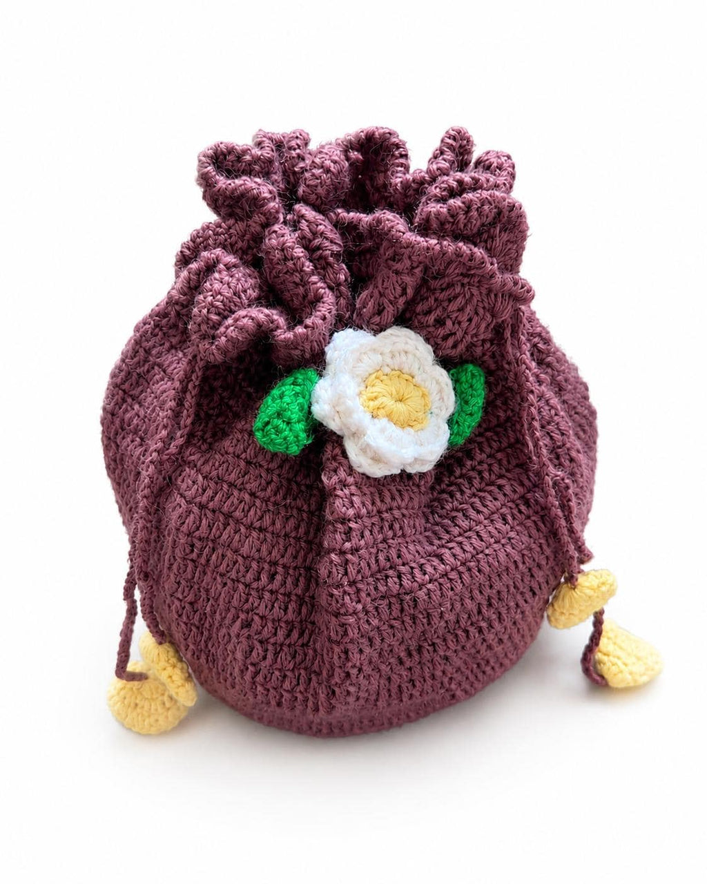 Stitch-by-Stitch Handmade Crochet Drawstring Bag, Floral Mini Bucket Purse + 2 Free Gifts