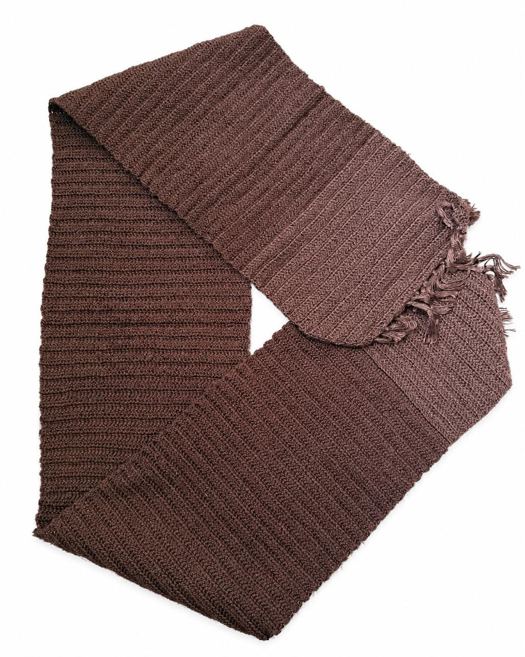 Stitch-by-Stitch Handmade Brown Crochet Scarf, Textured Fringe Winter Wrap + 2 Free Gifts