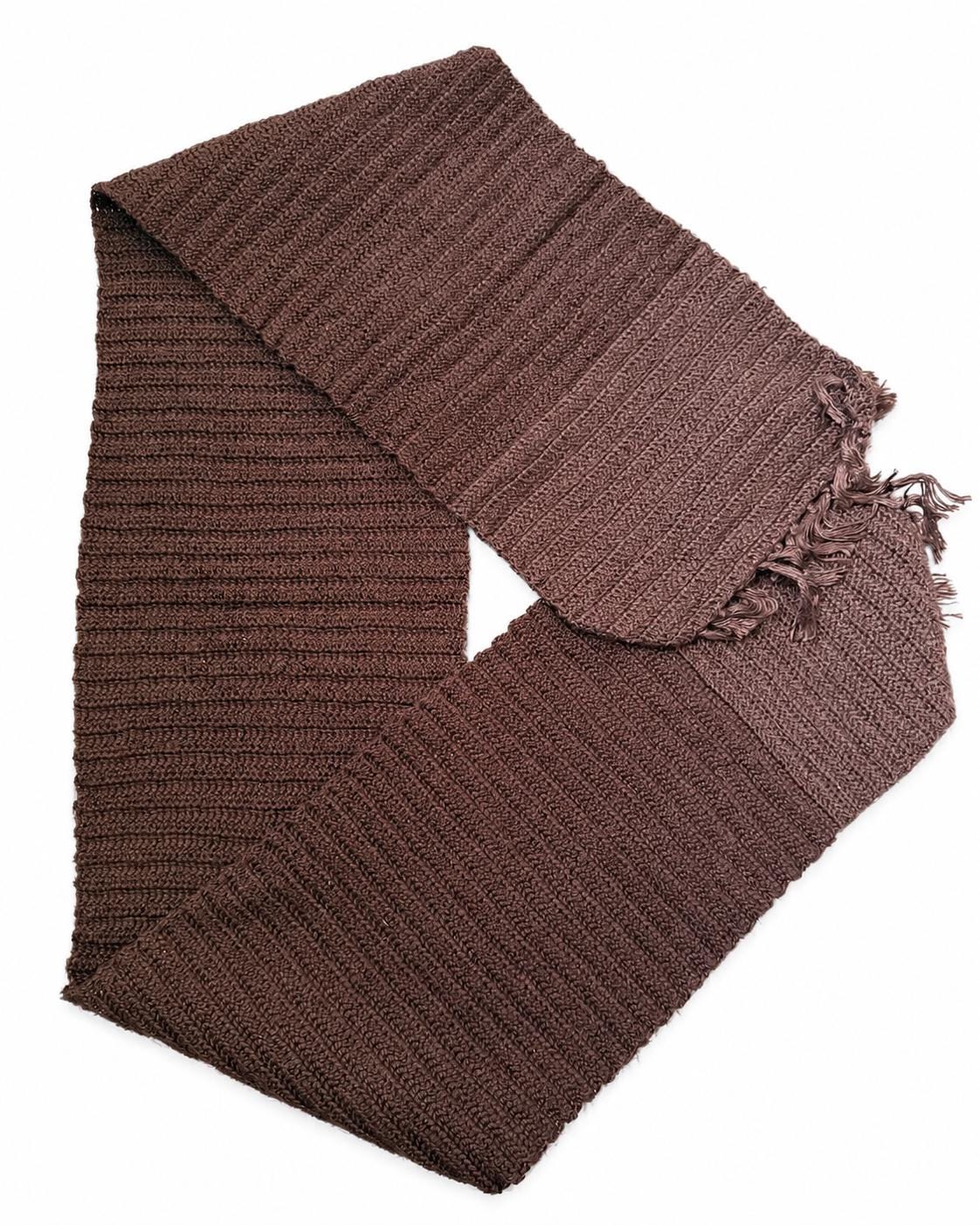 Stitch-by-Stitch Handmade Brown Crochet Scarf, Textured Fringe Winter Wrap + 2 Free Gifts