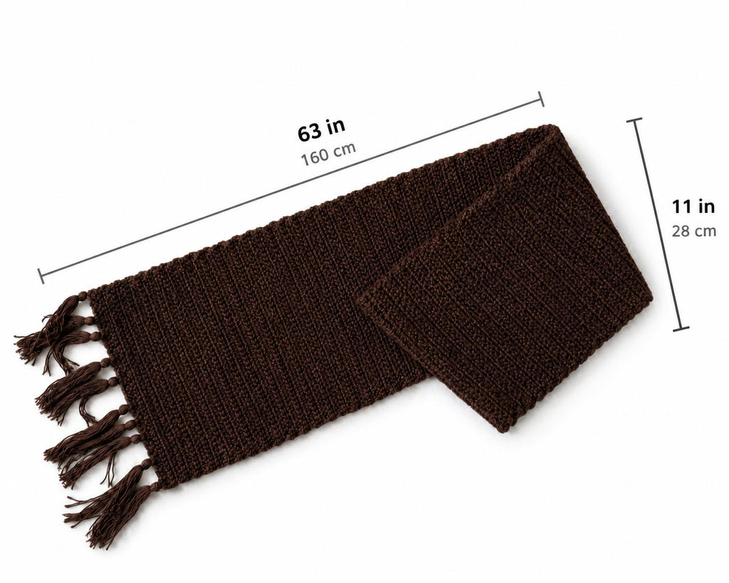 Stitch-by-Stitch Handmade Brown Crochet Scarf, Textured Fringe Winter Wrap + 2 Free Gifts