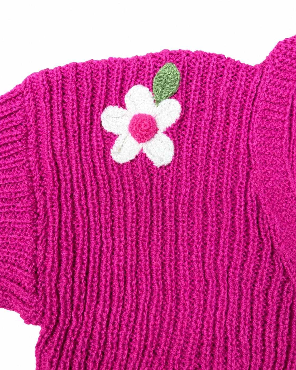 Stitch-by-Stitch Handmade Pink Floral Cardigan, Chunky Knit Button-Up Sweater, Adult Medium + 2 Free Gifts