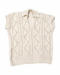 Stitch-by-Stitch Handmade Cream Cable Knit Sweater Vest, Collared V-Neck Sleeveless Pullover, Adult Small/Medium + 2 Free Gifts