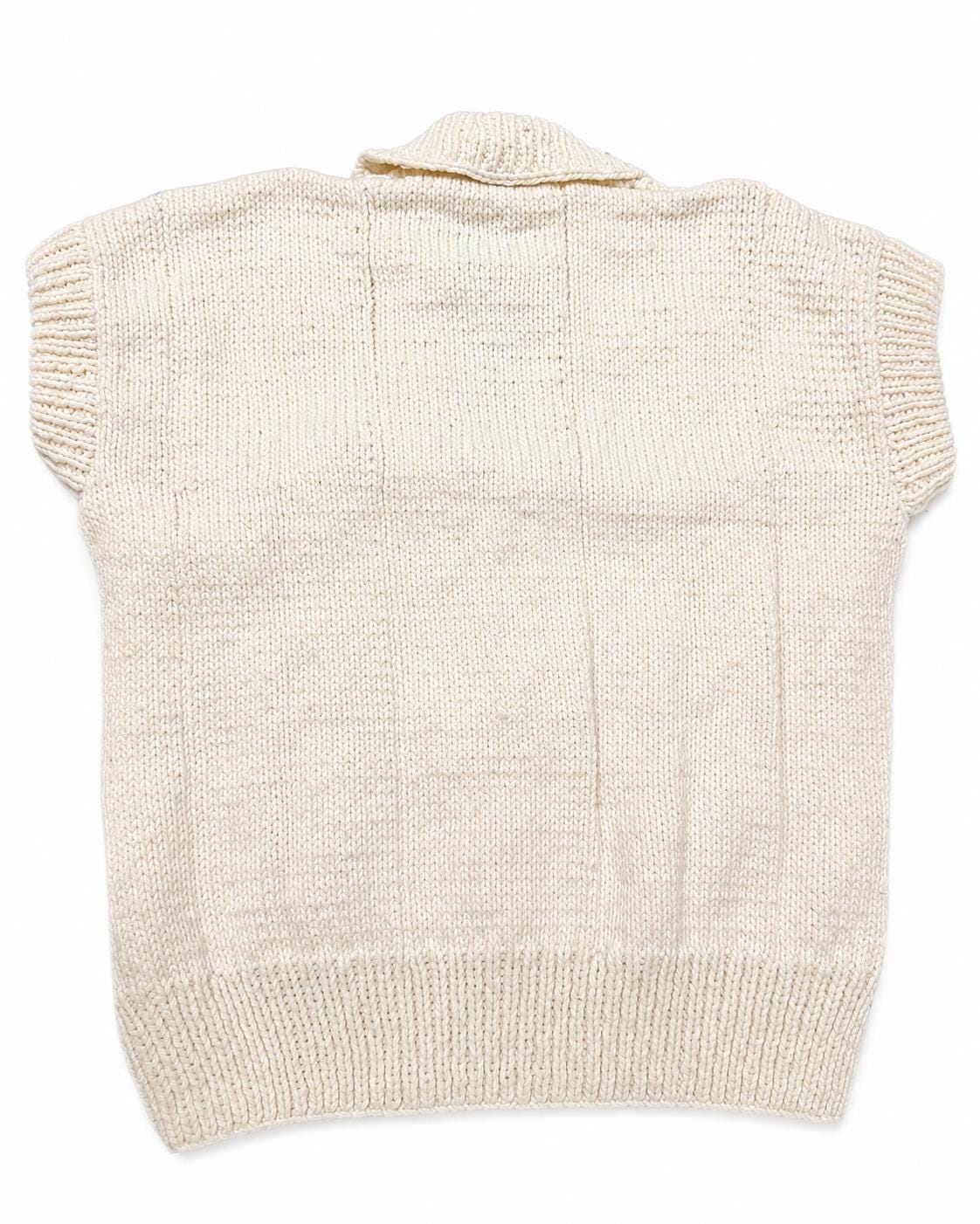 Stitch-by-Stitch Handmade Cream Cable Knit Sweater Vest, Collared V-Neck Sleeveless Pullover, Adult Small/Medium + 2 Free Gifts