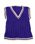 Stitch-by-Stitch Handmade Purple Cable Knit Sweater Vest, Peach Trim V-Neck + 2 Free Gifts