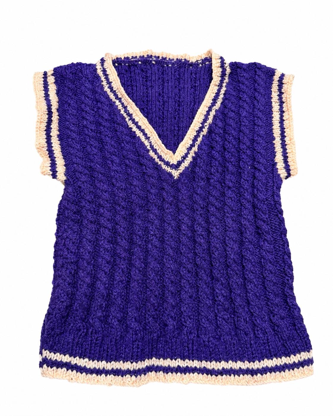Stitch-by-Stitch Handmade Purple Cable Knit Sweater Vest, Peach Trim V-Neck + 2 Free Gifts