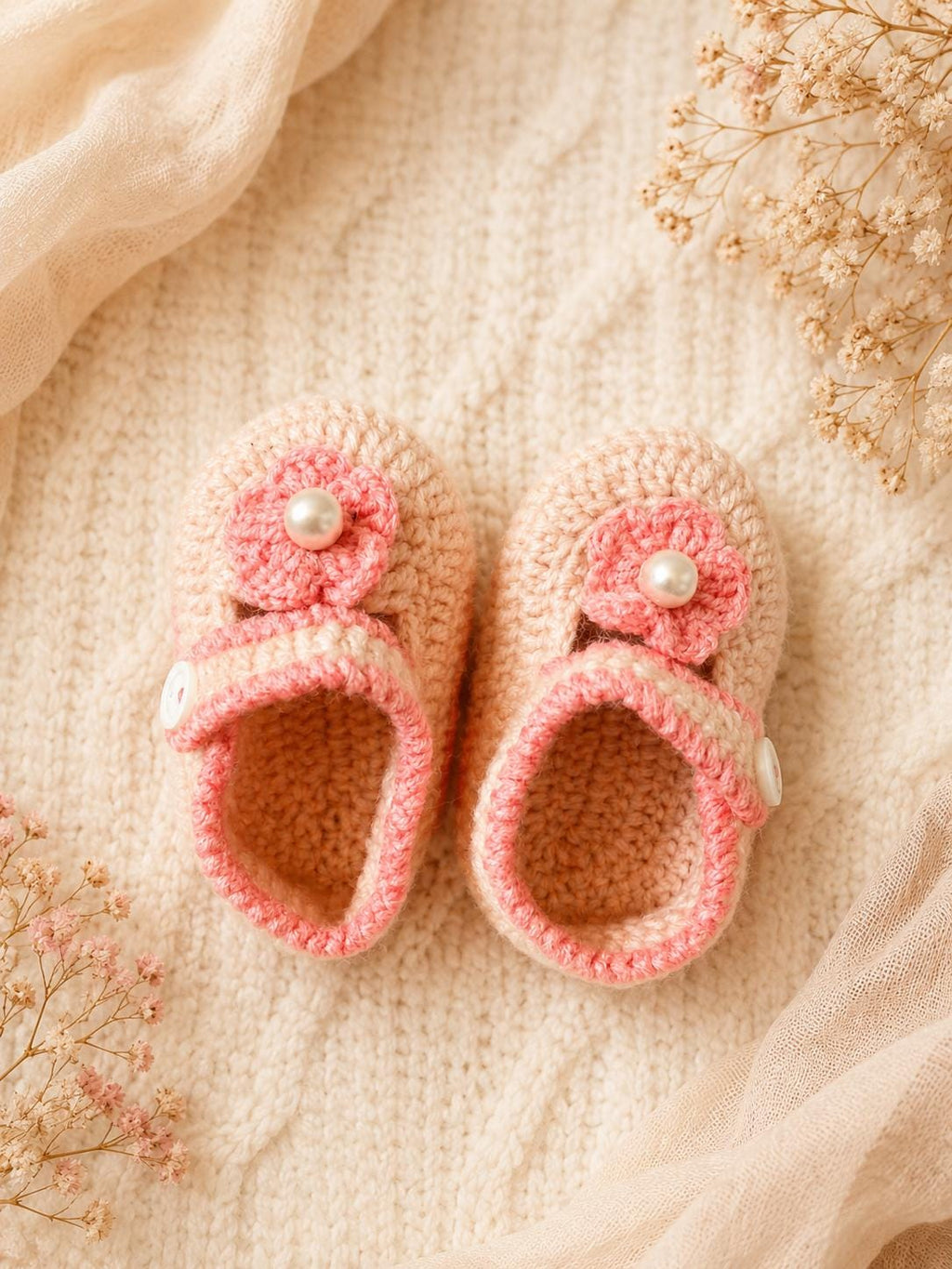 Handmade Crochet Newborn Baby Booties Set, Soft Shoes Gift, Baby Shower Girl