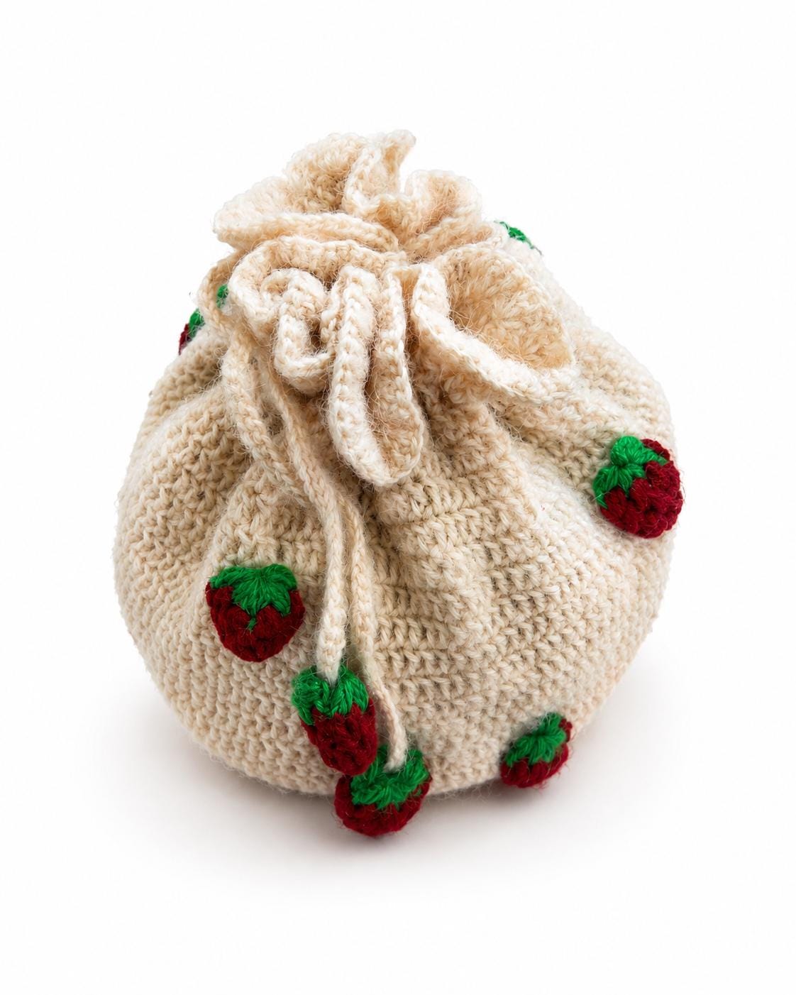 Stitch-by-Stitch Handmade Crochet Drawstring Bag, Floral Mini Bucket Purse + 2 Free Gifts