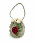 Stitch-by-Stitch Handmade Crochet Drawstring Bag, Floral Mini Bucket Purse + 2 Free Gifts