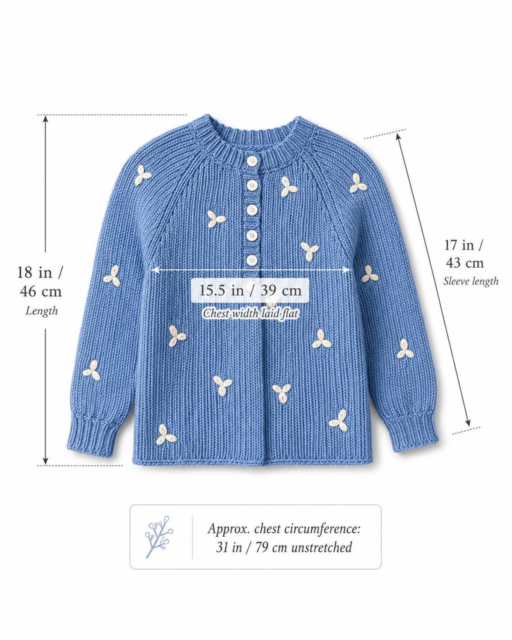 Stitch-by-Stitch Handmade Blue Knit Cardigan, Cream Leaf Balloon Sleeve Sweater + 2 Free Gifts